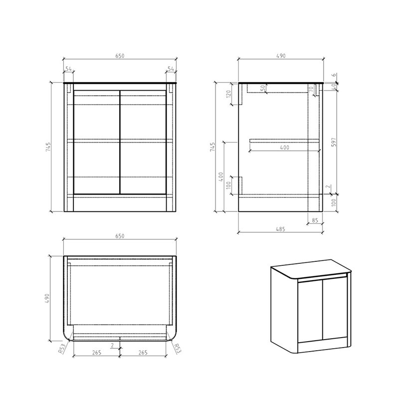  650mm Free Standing Single Bathroom Vanity, White, Light Grey