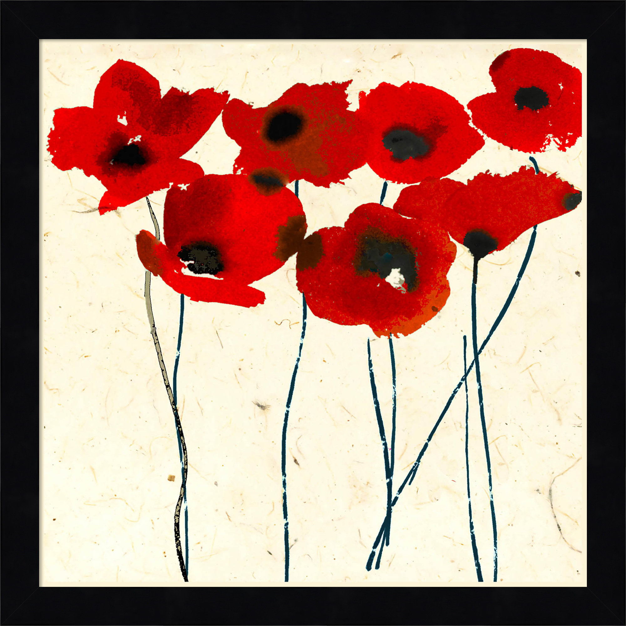 AllModern Inky Poppies by Jenny Frean Wood Framed Wall Art Print | Wayfair