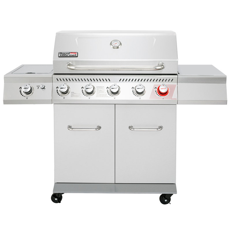 Barbecue au gaz en acier inoxydable à 5 brûleurs avec brûleur latéral et brûleur latéral Royal Gourmet