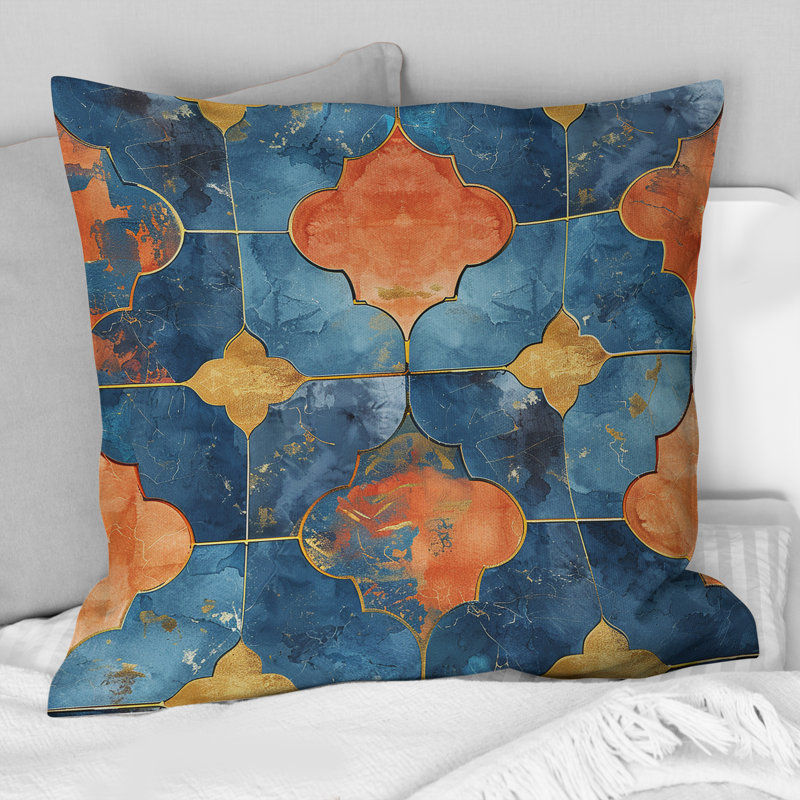Coussin bleu et doré rustique IV - Farmhouse, H 16 po x l 16 po, Carrée