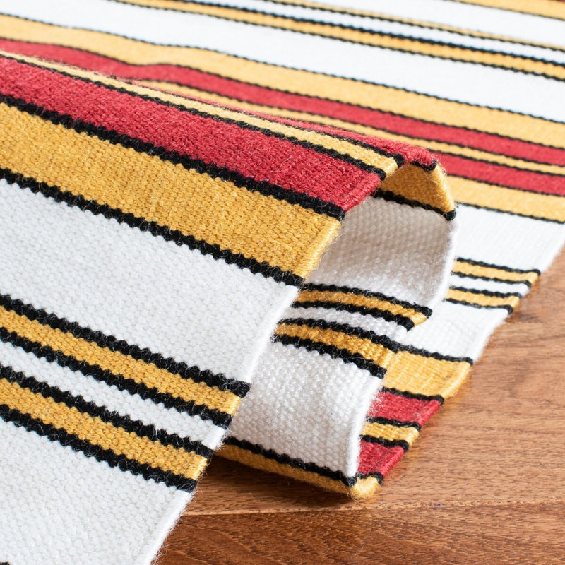 Racing Point Striped Area Rug in Terry White/Racing Red, Rectangle 9' x 12'