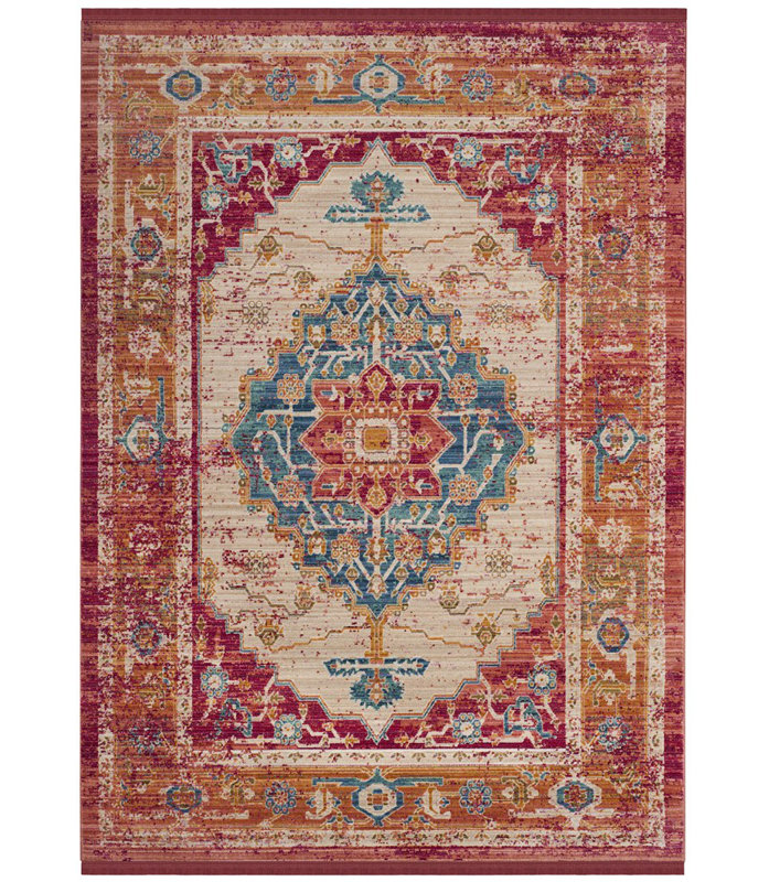 Drusilla Oriental Red/Blue/Beige Area Rug, Rectangle 4' x 6'