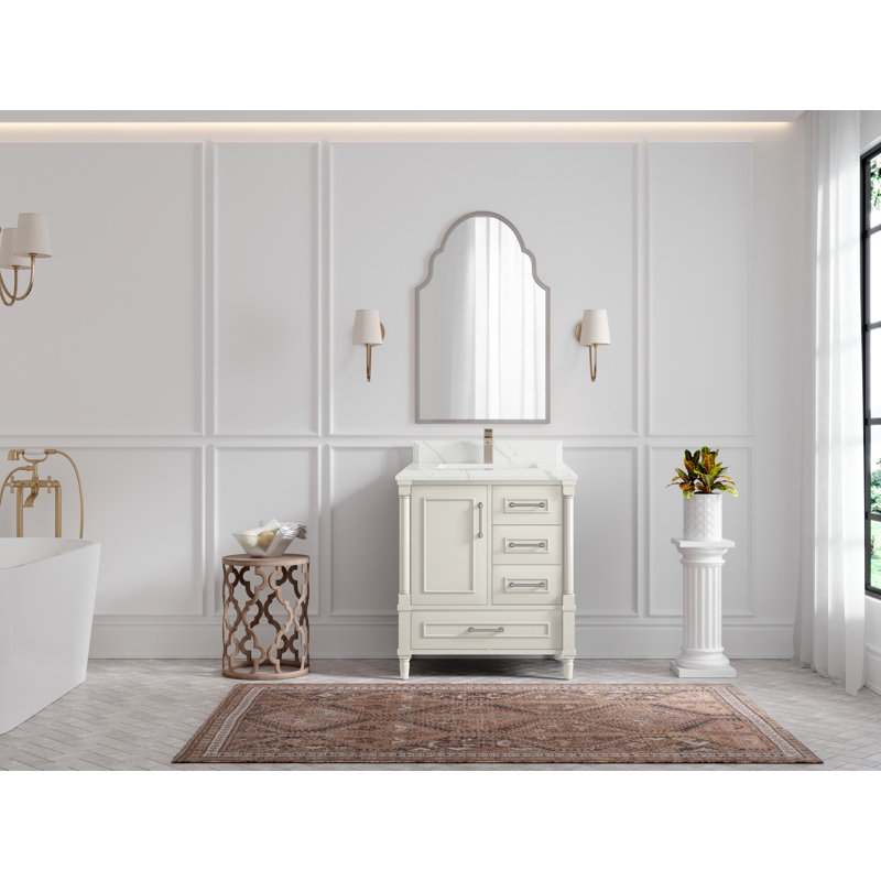 Hudson 30 in. Alabaster Solid Wood Bath Vanity with Quartz Top