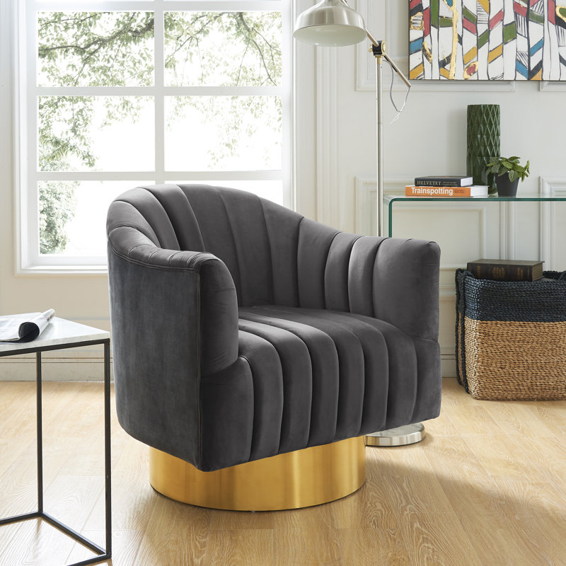 Farrah Velvet Swivel Accent Chair, Gray Velvet, Silver