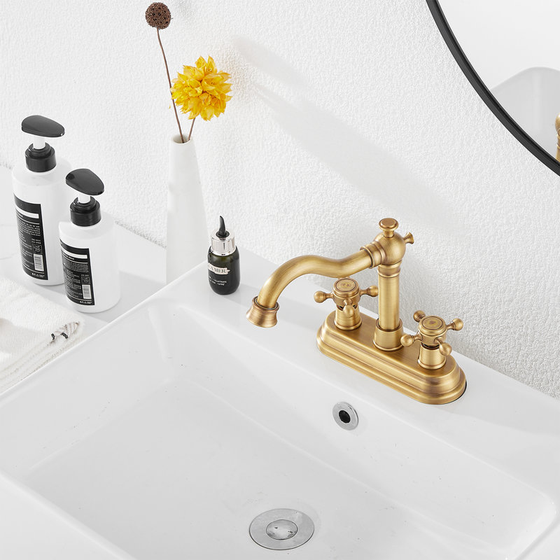 2-handle Bathroom Faucet with Drain Assembly, Antique Brass