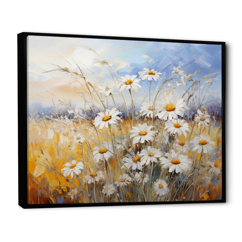 «Daisies Country Charm», impression d'art mural, H 24 po x l 32 po x P 1 po, Cadre flottant noir