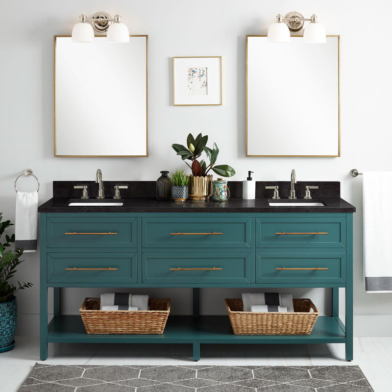 72" Robertson Double Bathroom Vanity Set with Rectangular Undermount Sinks, 8" Widespread, Feathered White Quartz, White