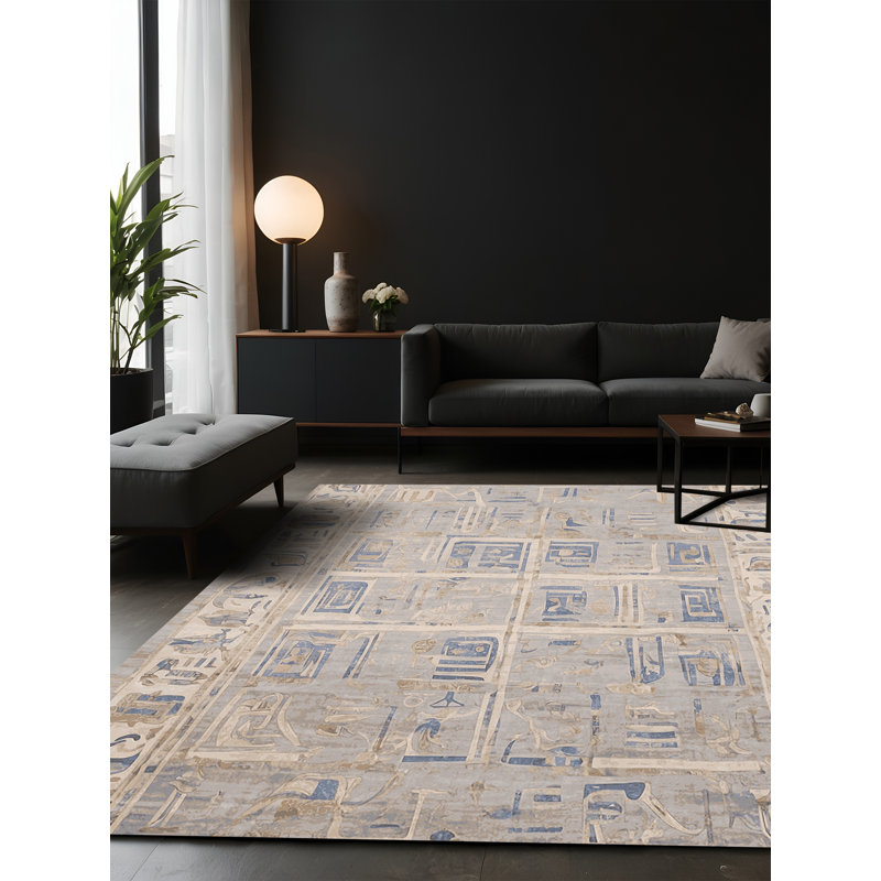 Tapis gris soyeux et moelleux, Carré 8 pi