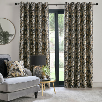 Paradise Palm 100% Polyester Pair of Eyelet Curtains
