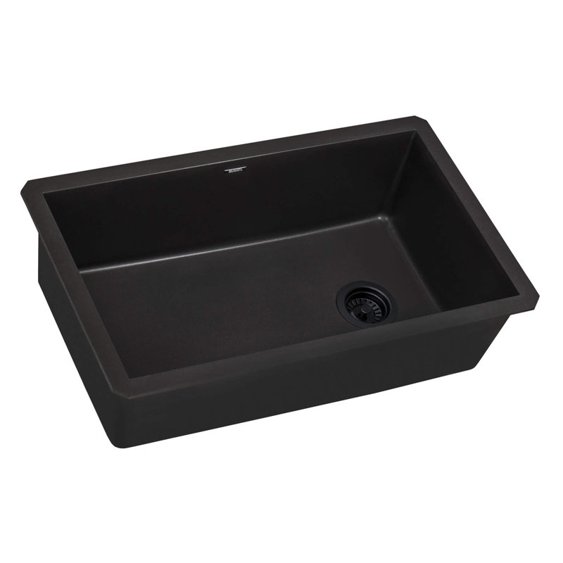 Évier de cuisine à cuve simple en composite de quartz et granite encastrable 32 x 19 po Ruvati - noir minuit -, Nuit noire