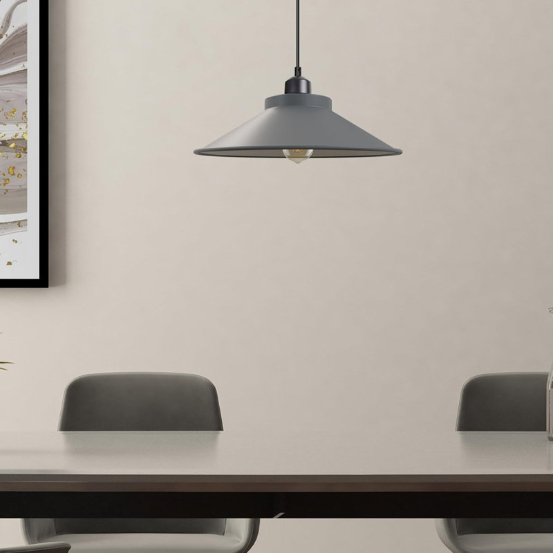 Modern Industrial Single Matte Cone Hanging Pendant Light - Adjustable Ceiling Fixture (E27), Gray, Yes