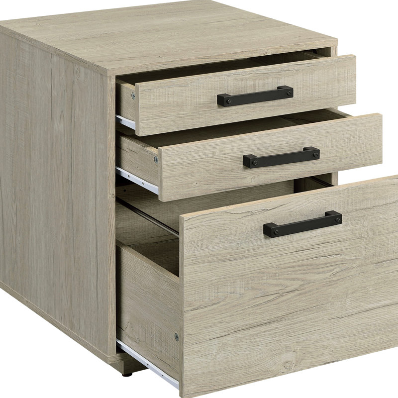 Freestanding, 3 - Drawer, Home Office File Cabinet, White Washed Grey Finish, Arm, Design, Contemporary Style, Build Style 4 Drawers Freestanding Cabinet In Grey, Arm And As Material, 20.11 Inches