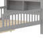 Lit simple moderne en bois massif gris avec rangement pour tête de lit, tiroirs sous le lit et garde-corps de sécurité à trois côtés-274451804