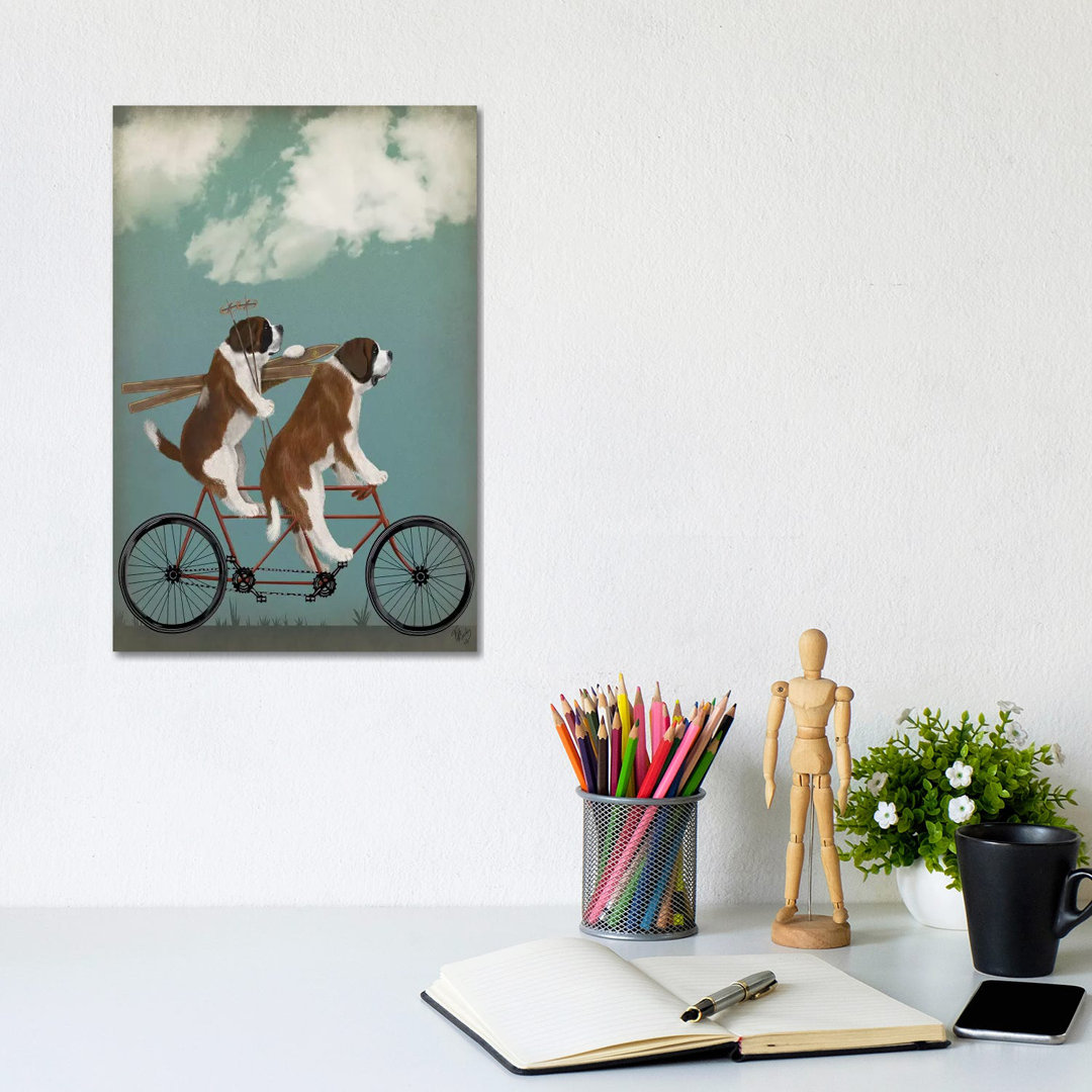 St. Bernard Tandem by Fab Funky - Wrapped Canvas Print