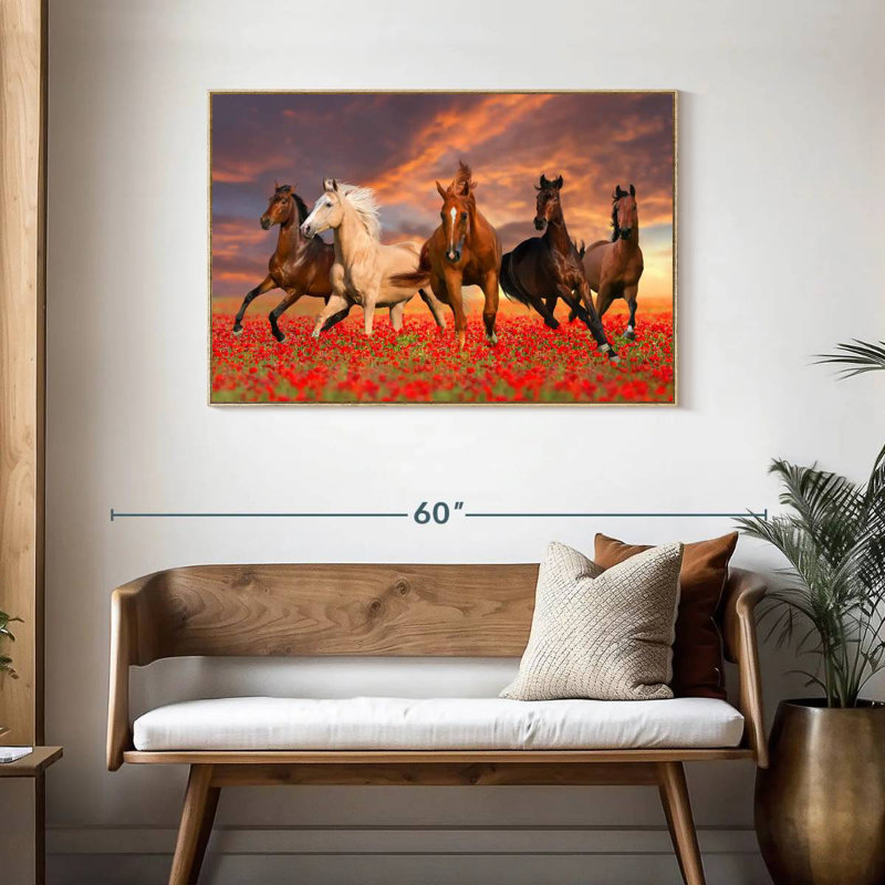Mustang Horses, Cadre flottant en bois naturel, 43 po x 29 po