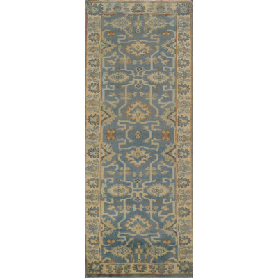 Tapis de couloir bleu Oushak
