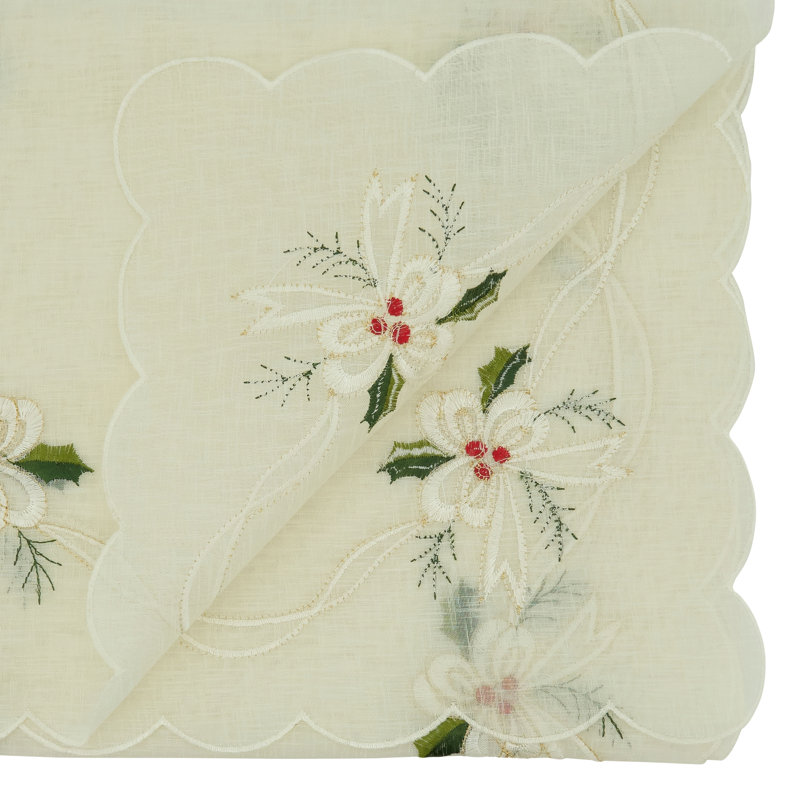 Runner_Holly And Ribbon Design Embroidered Table Runner, 72" L x 16" W