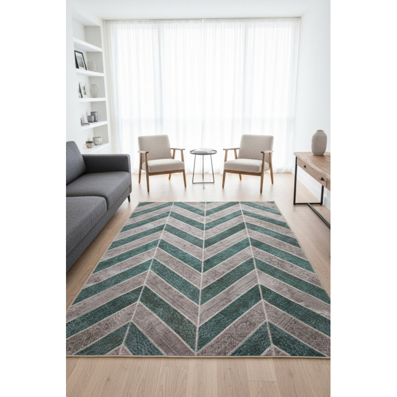 Tapis décoratif vert patchwork, Rectangle 3 pi 10 po x 5 pi 3 po