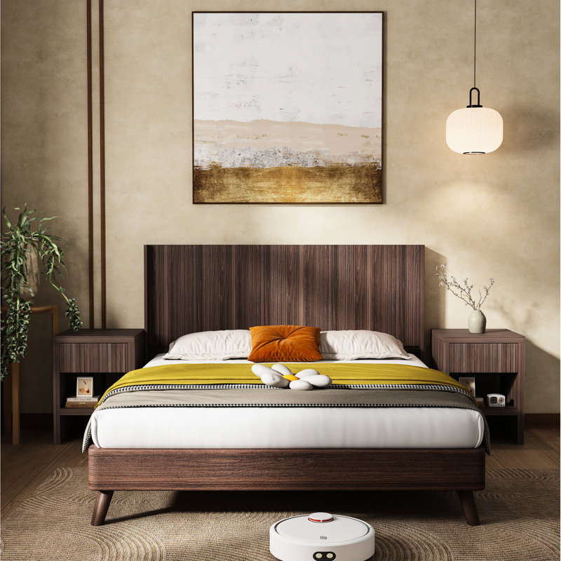 Tête de lit en bois pour lit Queen Size, panneau mural ondulé cannelé, noyer, design moderne sculpté en 3D, 163,8 x 9,9 x 110 cm