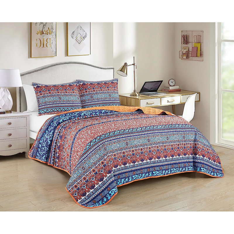 Boho Microfiber Bedding Quilt, Twin Quilt + 1 Standard Pillow Sham