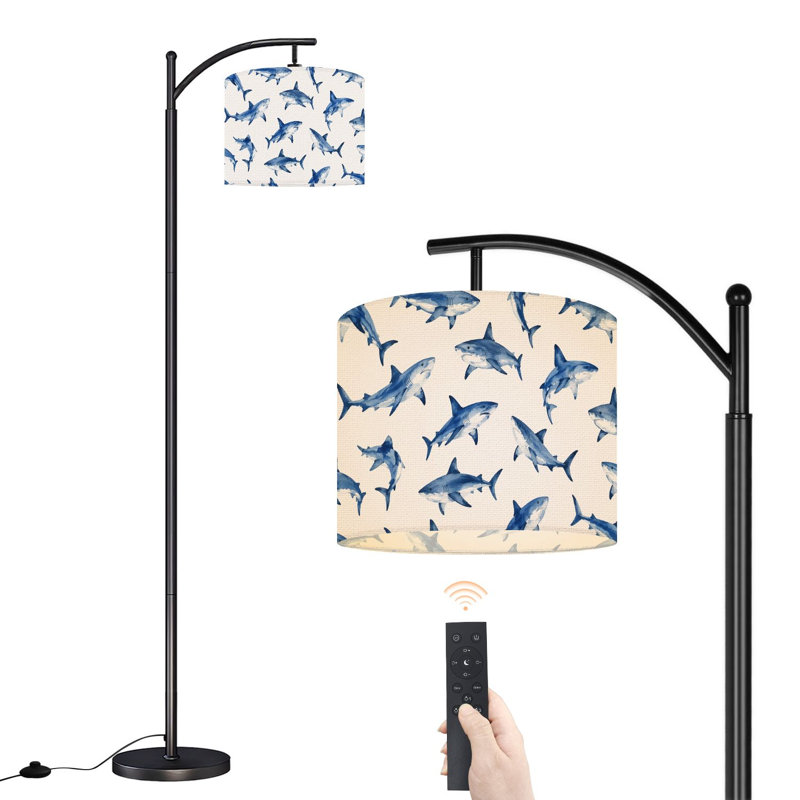  Lampe sur pied arc sans couture aquarelle requin bleu blanc haute lampe sur pied moderne avec abat-jour réglable en lin à 3 couleurs