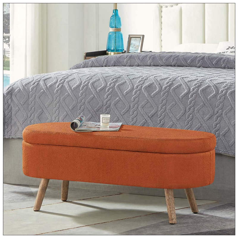 Banc de rangement avec repose-pieds ovale, Orange