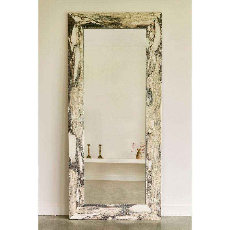 Suna 35 in. x 79 in. Natural Stone Marble Rectangular Framed Mirror