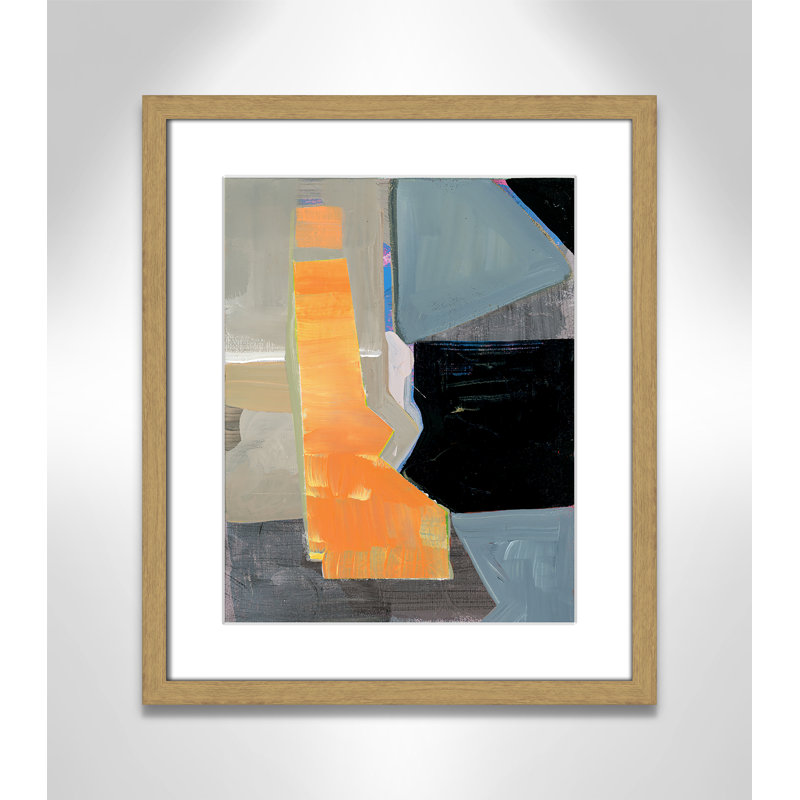 «Castellini Orange Pinstripe II» par Cartissi - peinture encadrée, H 19 po x l 16 po x P 0,75 po, Cadre grain de bois naturel