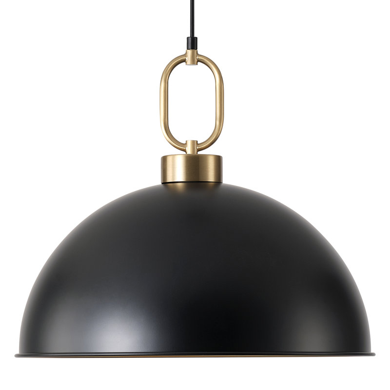 Worthing 1-Light 2-Piece Matte Black Dome Pendant, 15.94" H x 18.11" W x 18.11" D