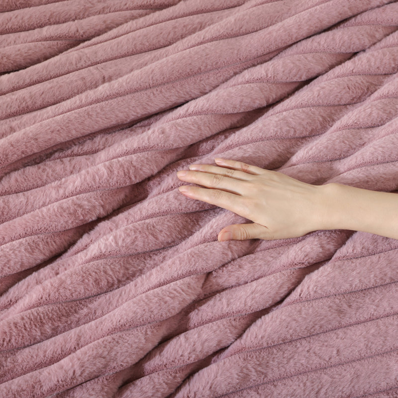 Fluffy Comforter Set 3 Pieces- All Seasons Heavy Faux Fur Comforter With Two Pillowcases, Old Pink