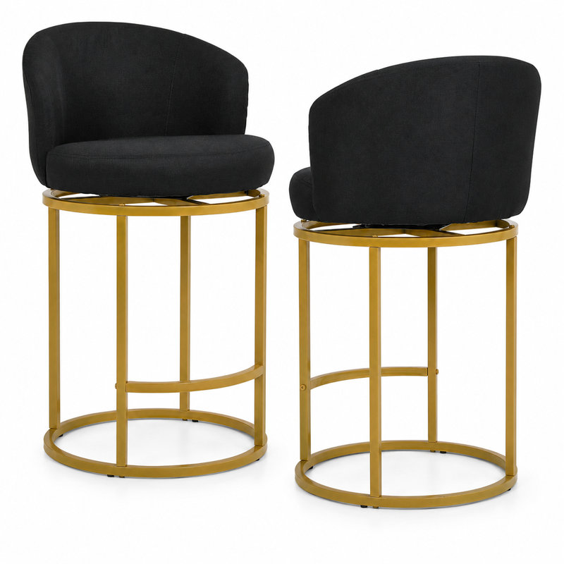 27" Swivel Barrel Counter Stool with Auto Return, Black-Golden Leg