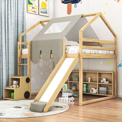 Articia Wooden Loft Bed With Slide And Storage