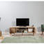 Meuble télé moderne avec plusieurs tablettes, chêne Sonoma, 55,1 po x 19,7 po x 15,7 po | 100% panneau de particules enduit de mélamine, 0,7 po d'épaisseur | Pieds de charme, poignées en métal et en corde, revêtement UV, fixation murale, conception scandinave
