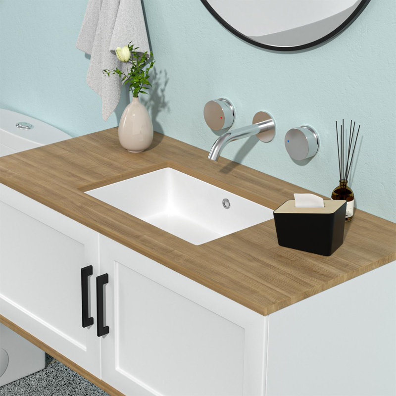 Topcraft White Ceramic Rectangular Undermount Bathroom Sink With Overflow, 19.5 X 14 X 6 Inches