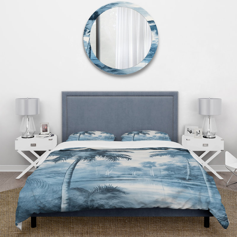Ensemble de housse de couette Vintage Blue Palm Trees Shadows I - Palms & Palm Trees