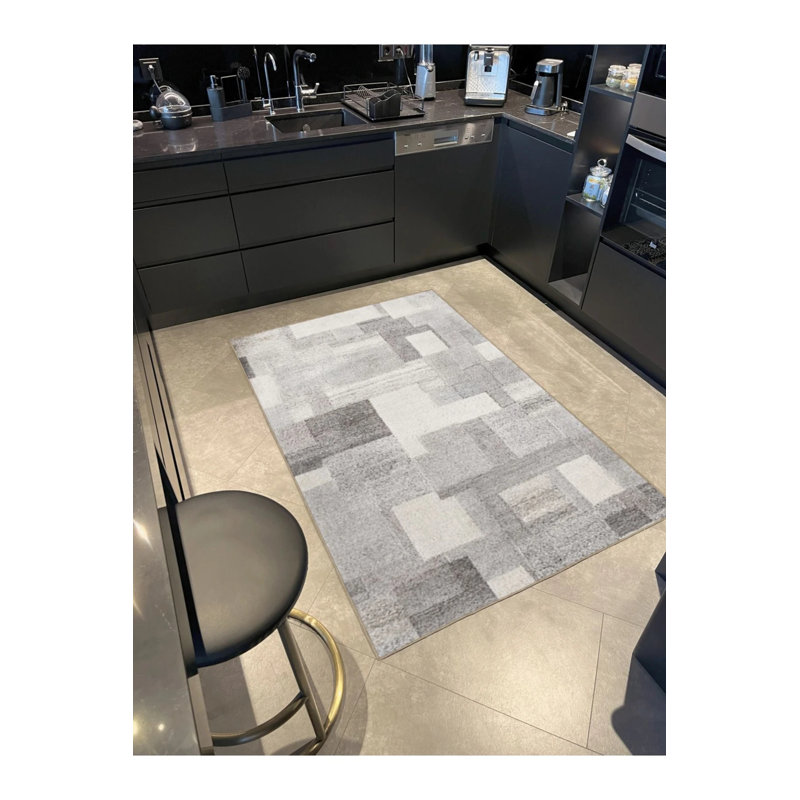 Gray Beige Themed Abstract Patterned Creative Modern Decorative Carpet, Round 3'4"