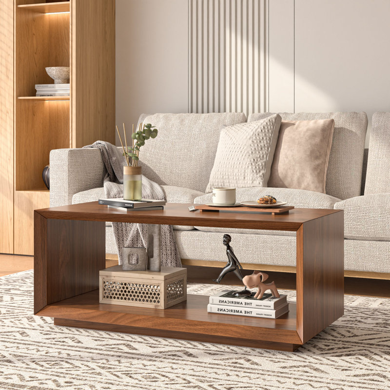 Rectangular Coffee Table With Storage For Living Room, Small Spaces, Walnut