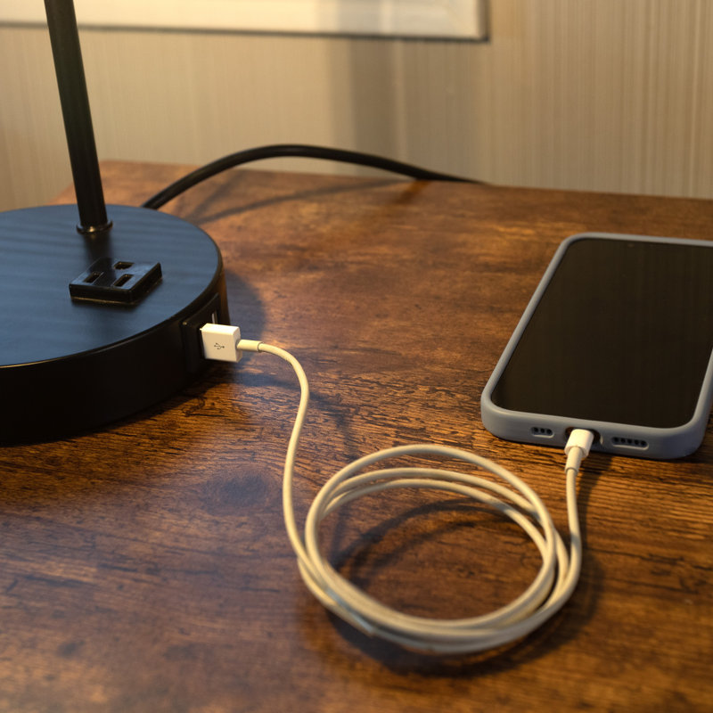 Minakumari Metal Desk Lamp - Industrial Table Lamp with USB Charge Ports with Touch Control, Black