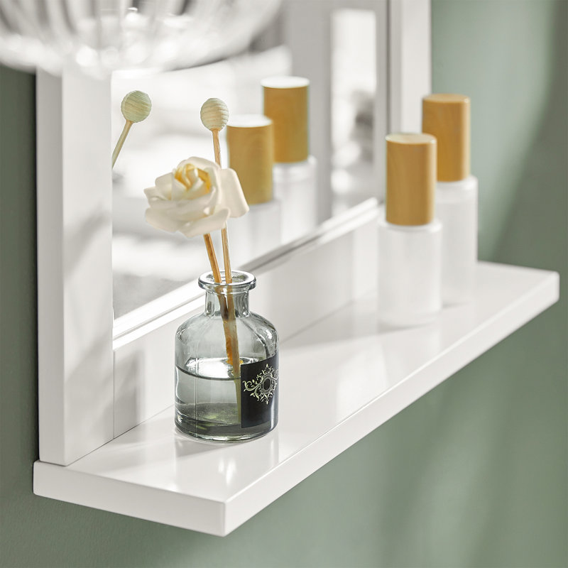 Lyndora Wood Rectangle Wall Mirror with Shelves