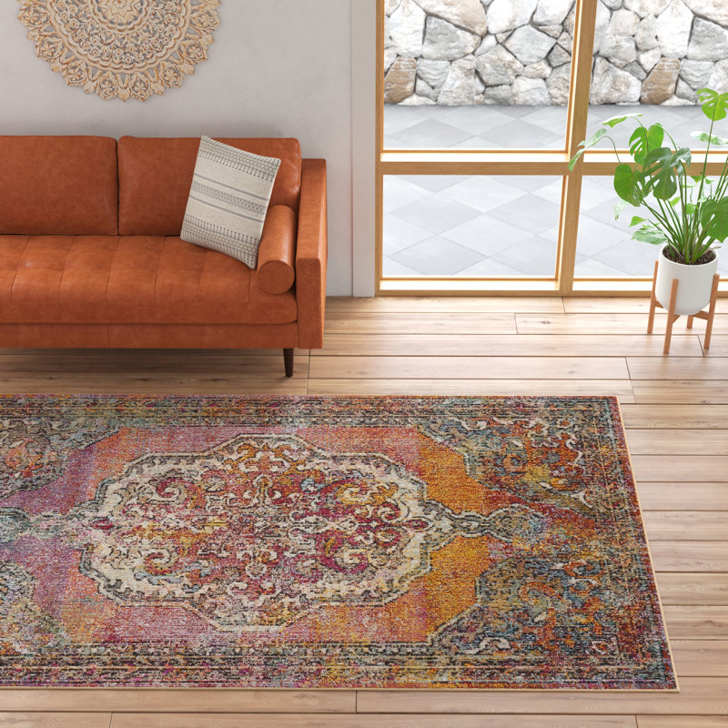 Gulshan Orange/Light Blue Rug, Rectangle 122 x 183 cm