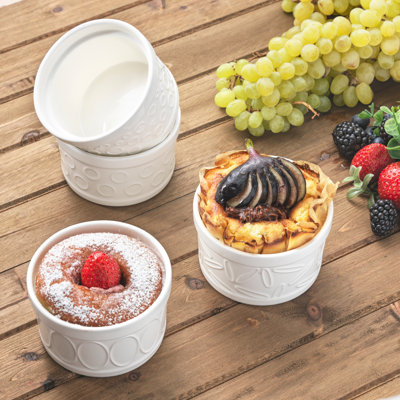 Joyjolt White Embossed Porcelain Ramekins - 6 Oz- Set Of 4