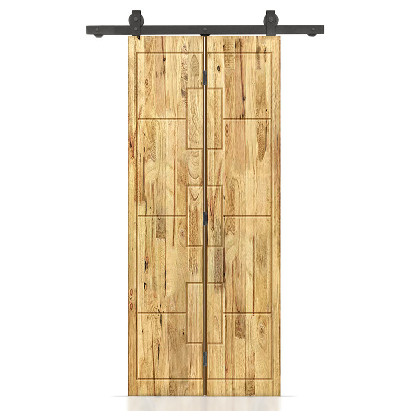 Porte de grange pliante en bois de pin avec quincaillerie coulissante, 36 po x 80 po, Chêne vieilli