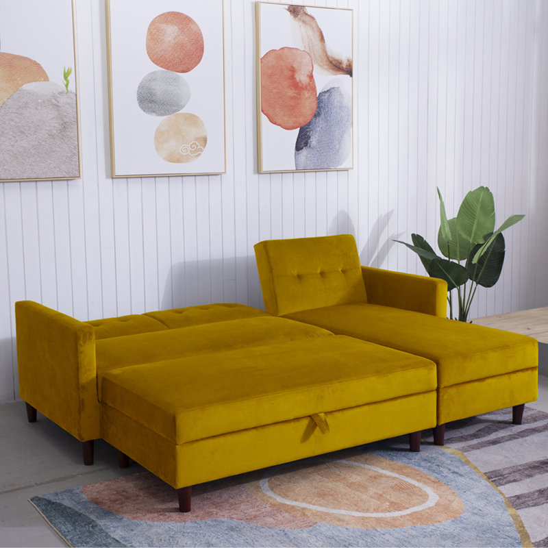 Comeaux 4 Seater Velvet Sofa Bed, Mustard