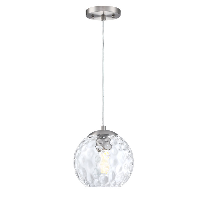 Koontz 1-Light Hammered Glass Globe Single Pendant , Brushed Nickel