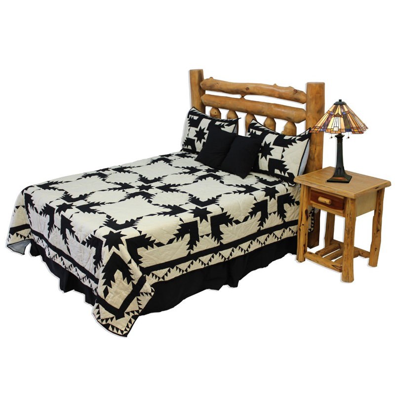 Feathered Star Rustic Cotton Patchwork Quilt, Coal, Queen Quilt