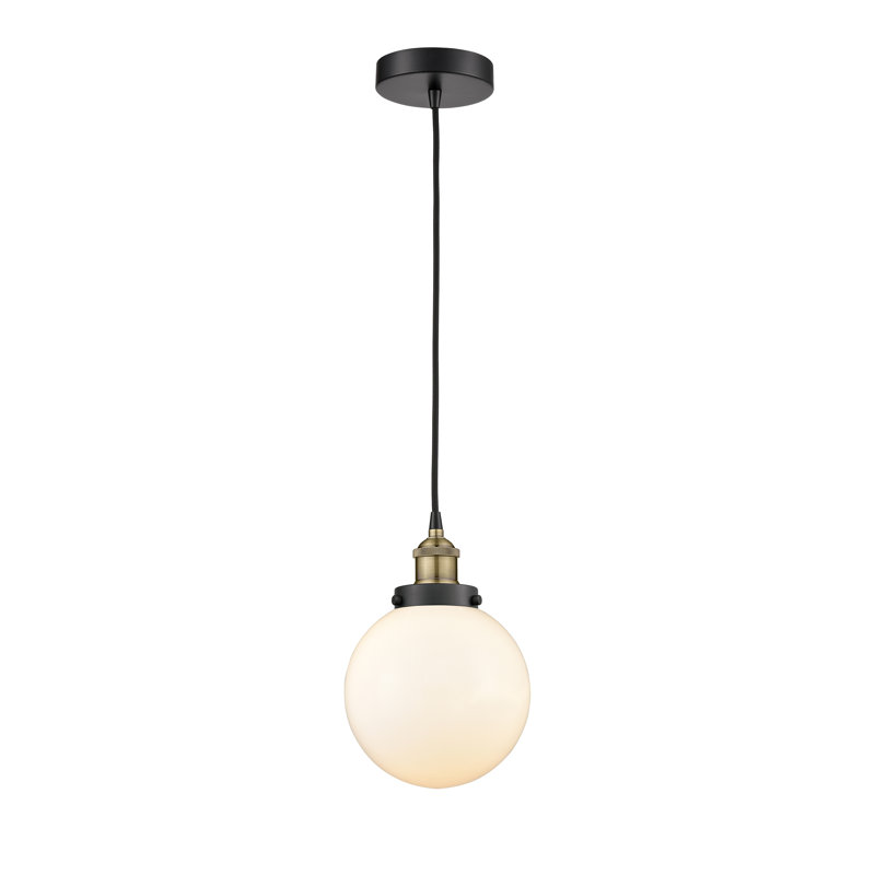 Luminaire suspendu simple à 1 lumière Frederick, H 11,5 po x l 8 po x P 8 po, Blanc mat, Laiton antique noir