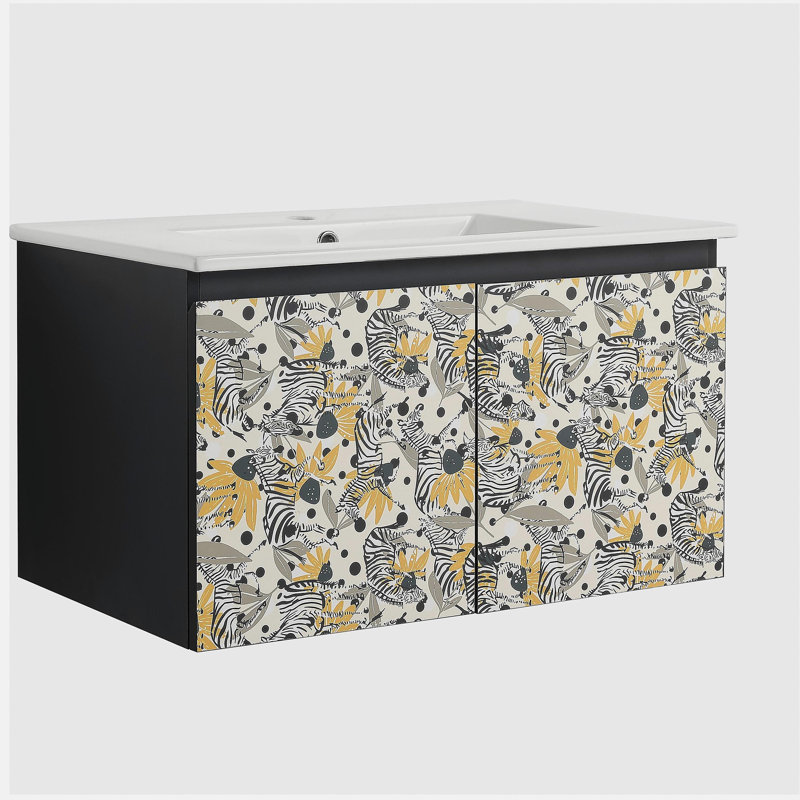Meuble-lavabo mural flottant 30 po avec lavabo en céramique et portes d'armoire à fermeture en douceur