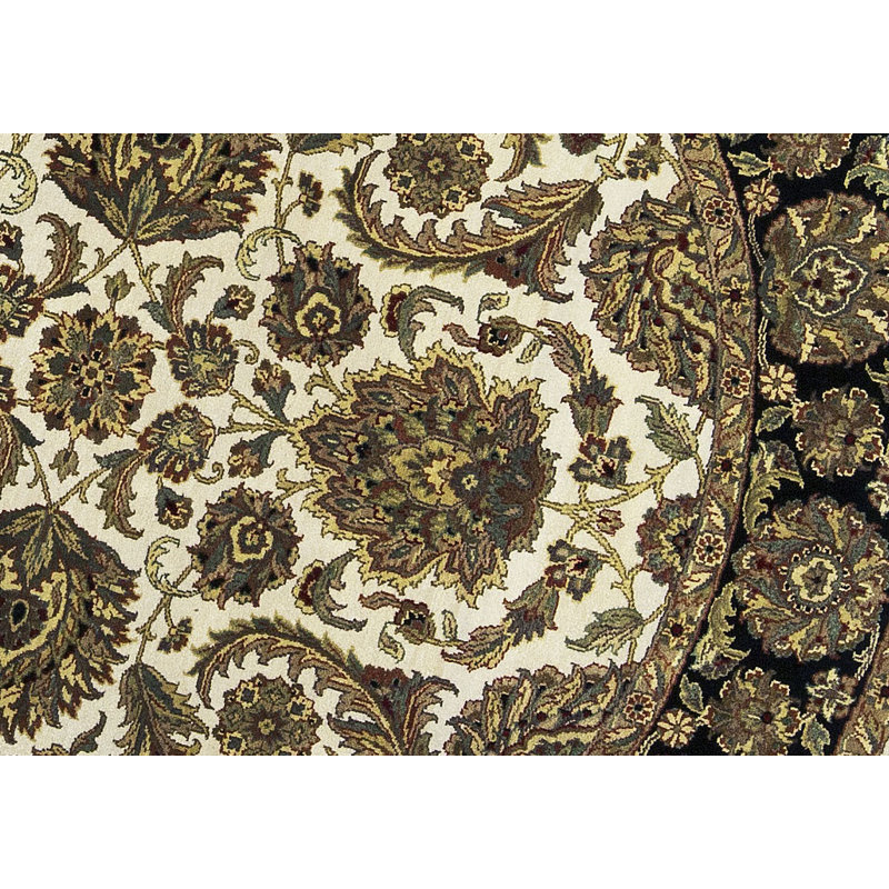 Tapis ivoire et noir noué à la main de haute qualité