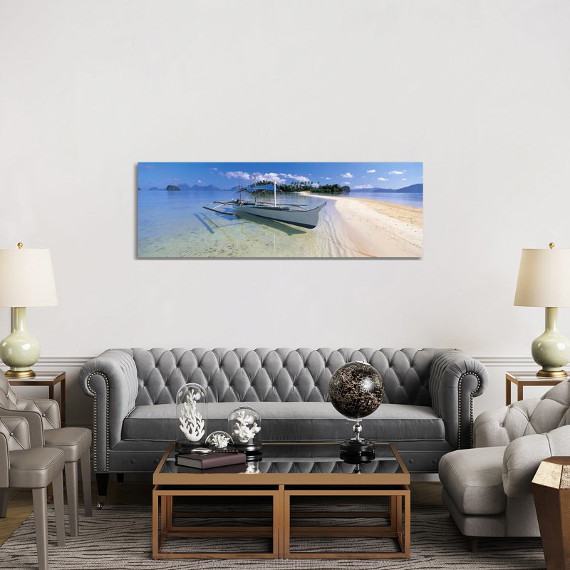 Fishing Boat Moored On The Beach, Palawan, Philippines #2 - Wrapped Canvas Panoramic Print