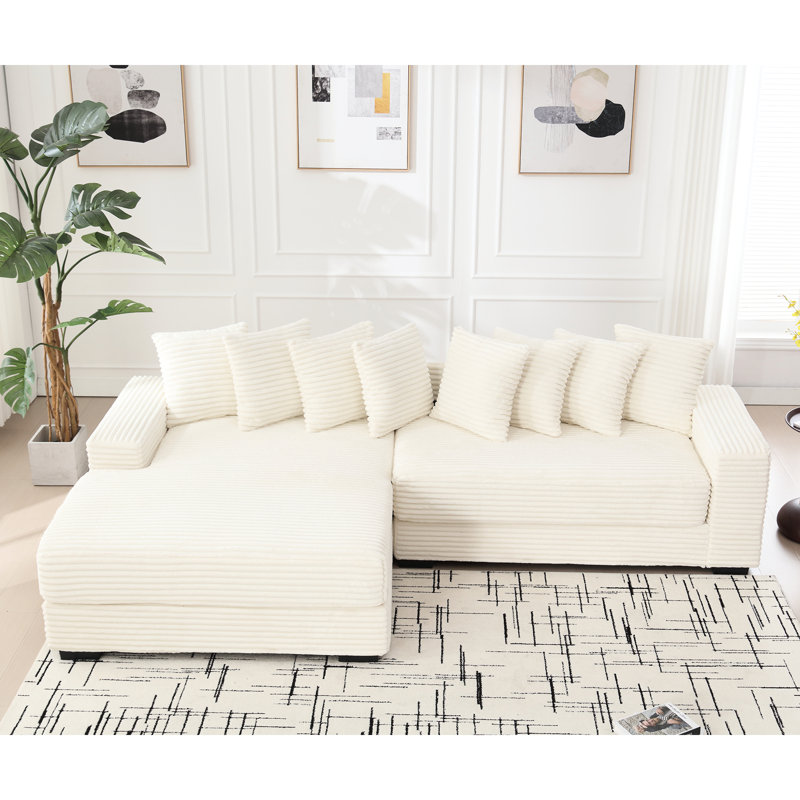 Canapé modulaire en velours côtelé beige avec méridienne gauche, 8 coussins, facile à assembler pour le canapé modulaire surdimensionné et les coussins décoratifs, beige, pour un salon décontracté